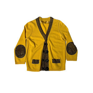 Zhor & Nema Paris Womens Cardigan Size Small Cashmere Blend Sweater Yellow Black